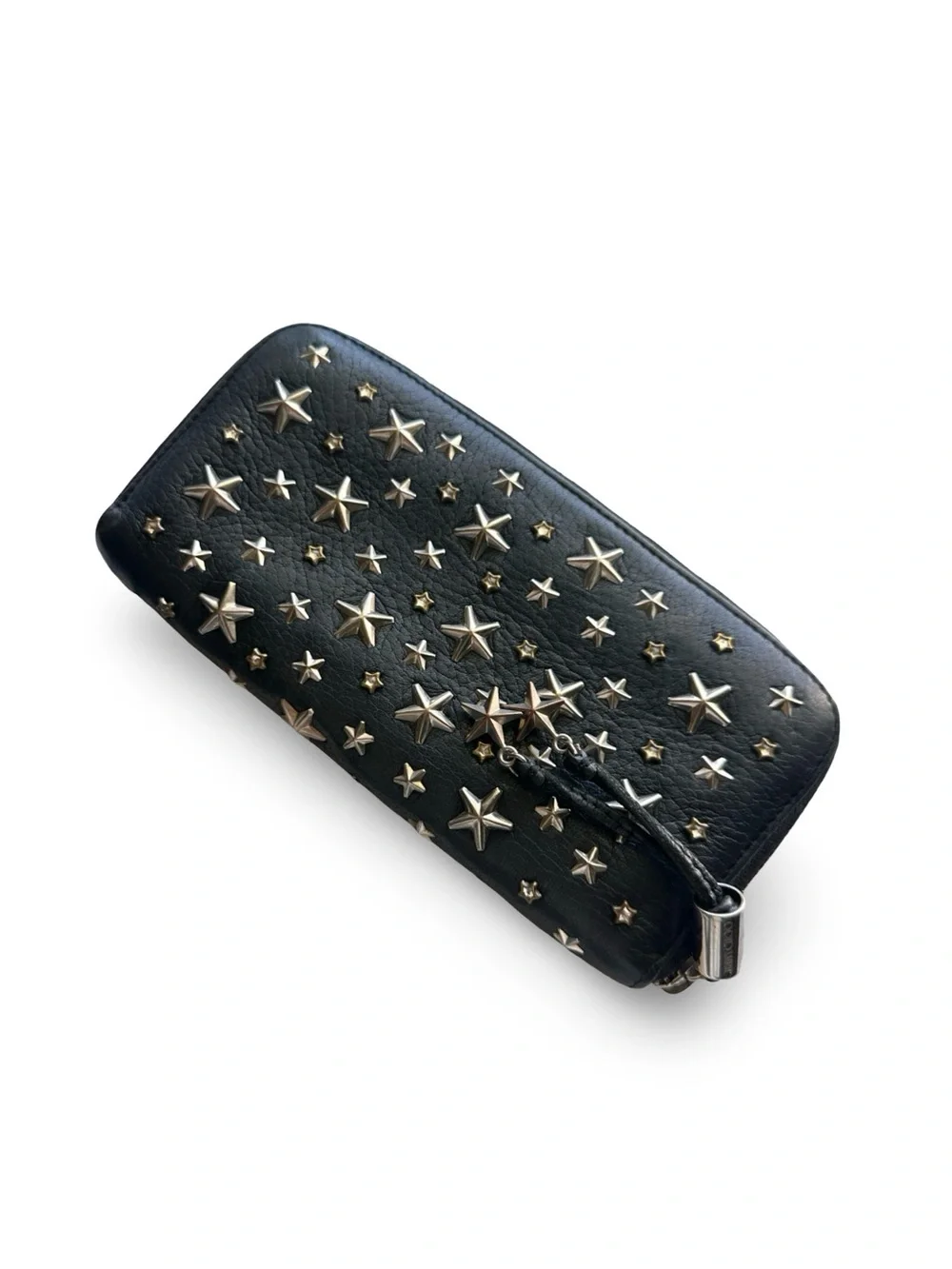Jimmy Choo Filipa Star-Studded Black Leather Zip-Around Continental Long Wallet